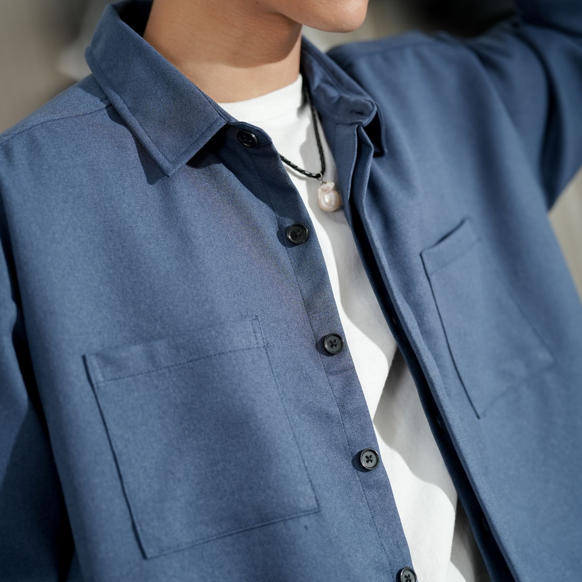 Boxy Oversize Pockets Shirt Navy Blue