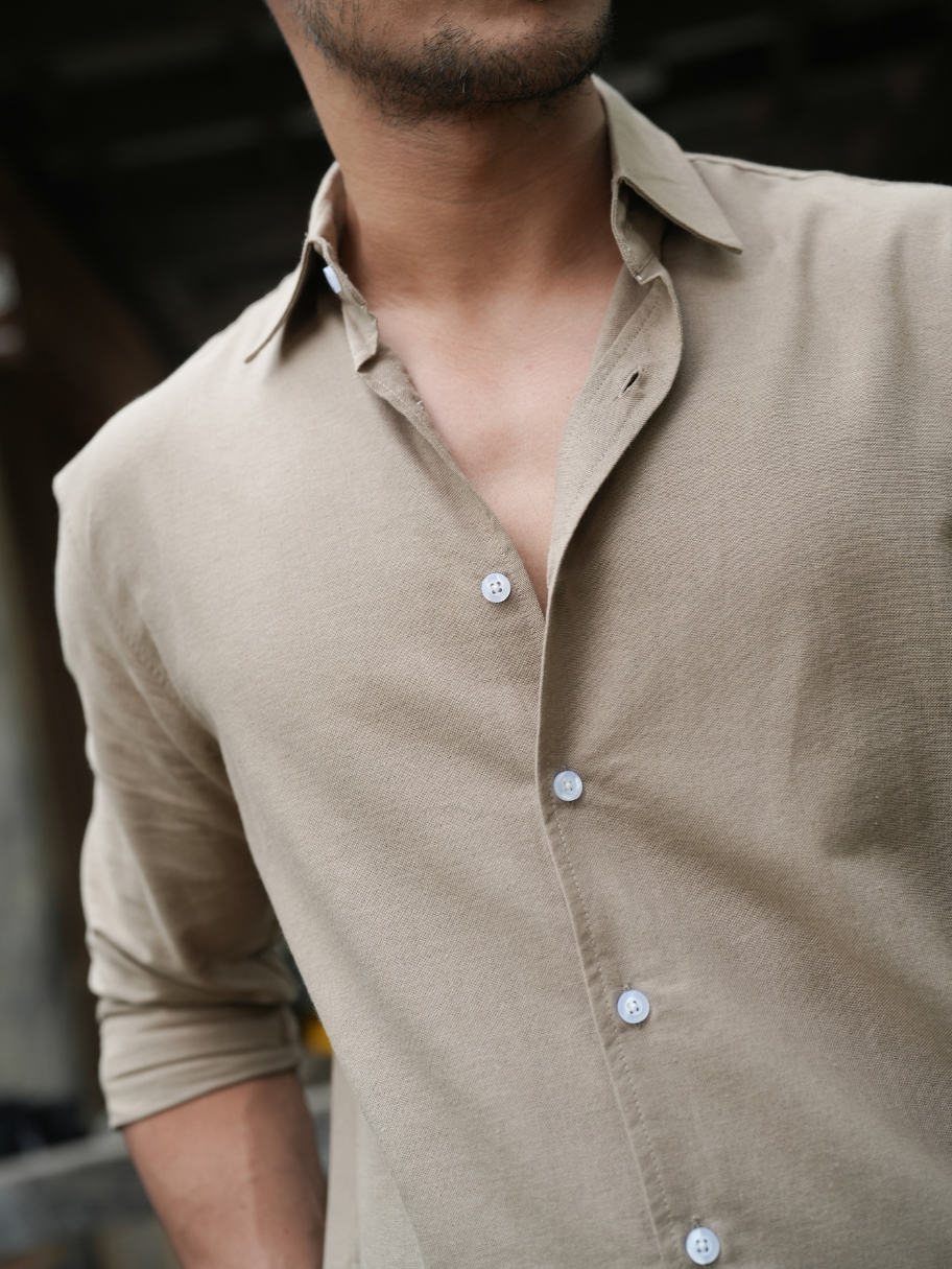 Tweltree Aureo Linen Shirt Ash - Kemeja Pria Katun Linen Premium Lengan Panjang Regular Fit  Desain Clean Tanpa Saku Adem Grey
