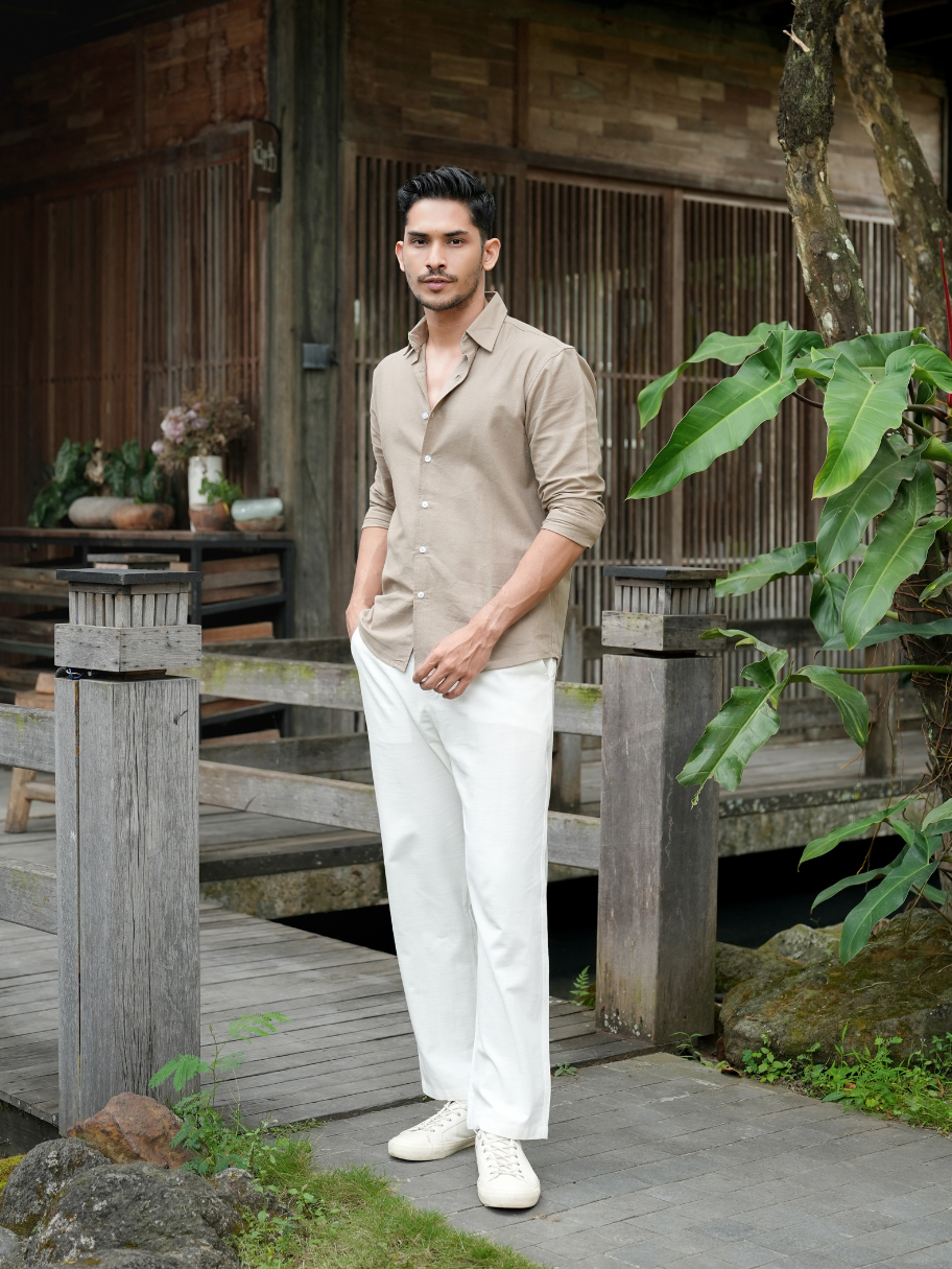 Tweltree Aureo Linen Shirt Ash - Kemeja Pria Katun Linen Premium Lengan Panjang Regular Fit  Desain Clean Tanpa Saku Adem Grey