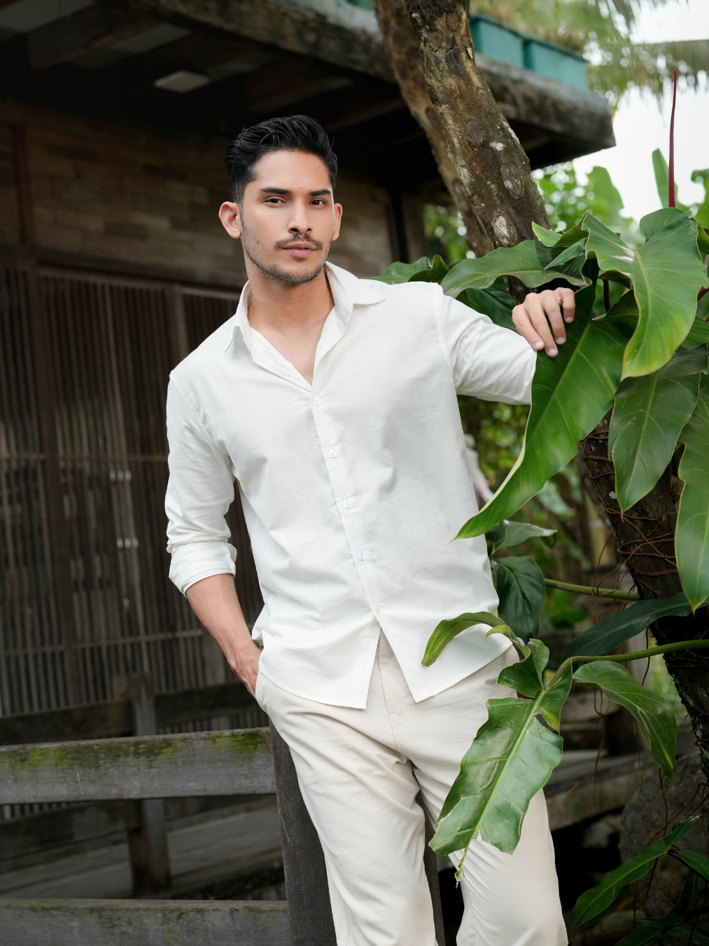 Regular Fit Cotton Linen Shirt Off White