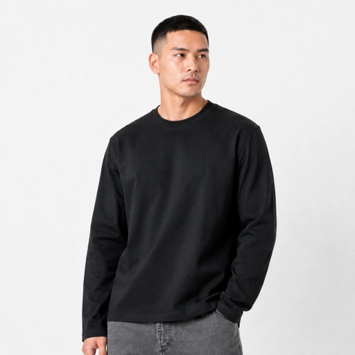 Boxy Oversize Heavyweight Cotton TCool Long Sleeve Tee 16s 250gsm Black