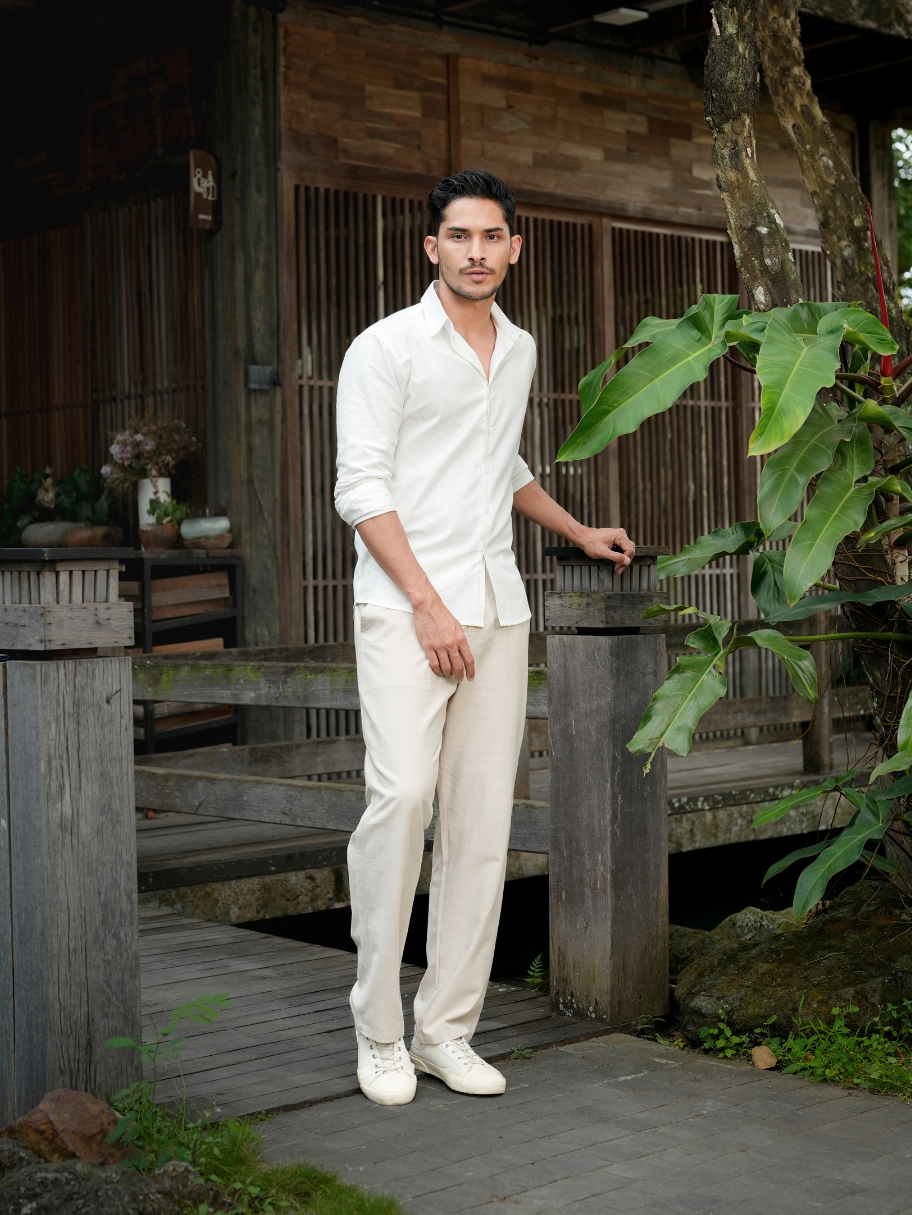 Regular Fit Cotton Linen Shirt Off White