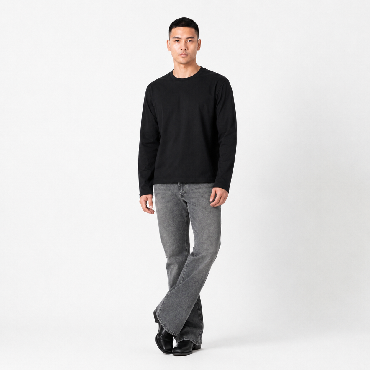 Boxy Oversize Heavyweight Cotton TCool Long Sleeve Tee 16s 250gsm Black