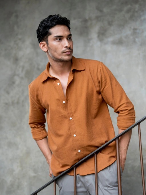 Image of Linen Texture Shirt Ginger