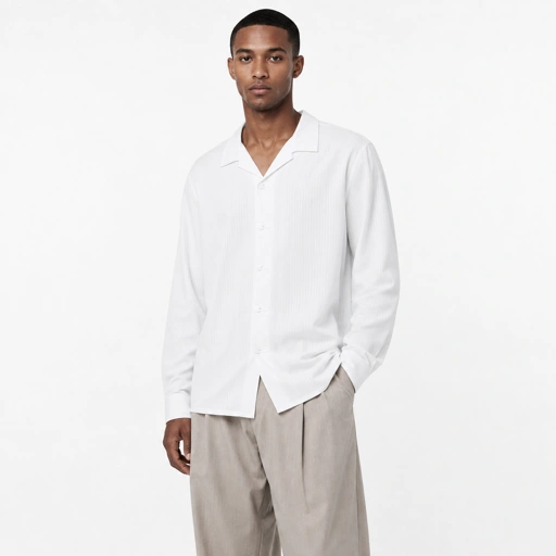 TWELTREE Relaxed Textured Cheongsam Shirt White