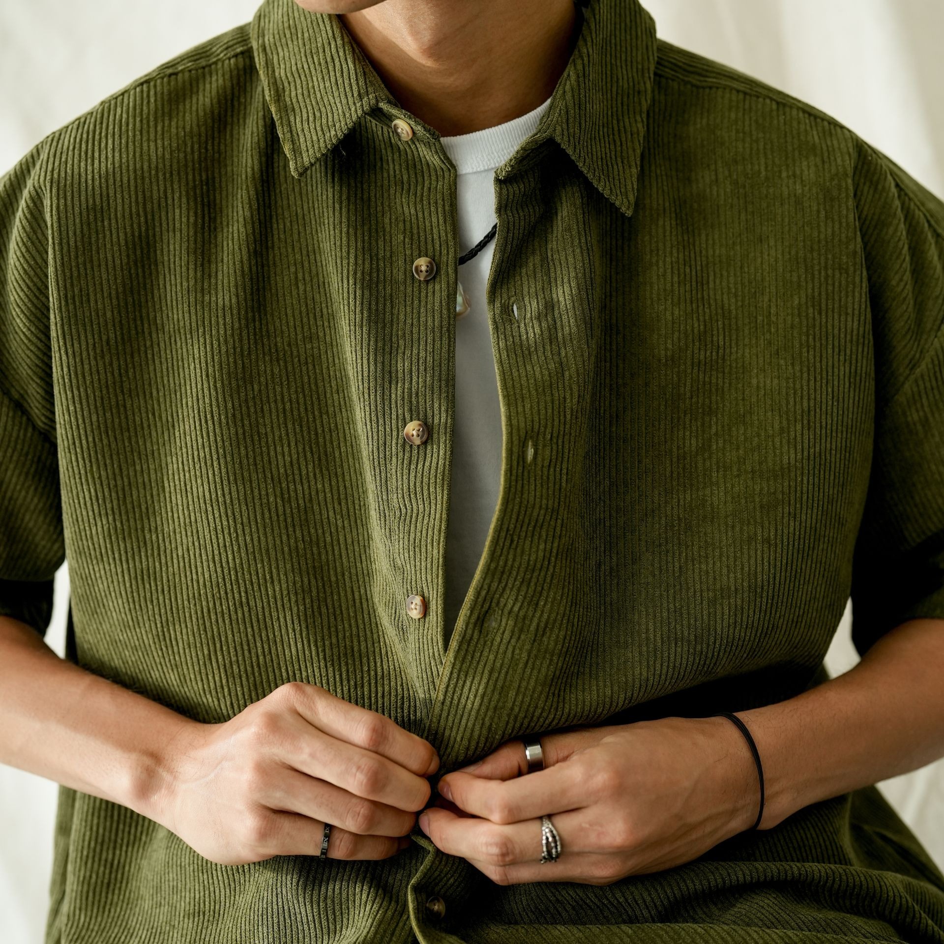 Boxy Oversize Corduroy Shirt Olive Green