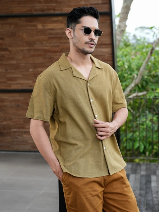 Image of Oversize Cuban Linen Shirt Moss