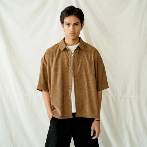 Image of Boxy Oversize Corduroy Shirt Brown