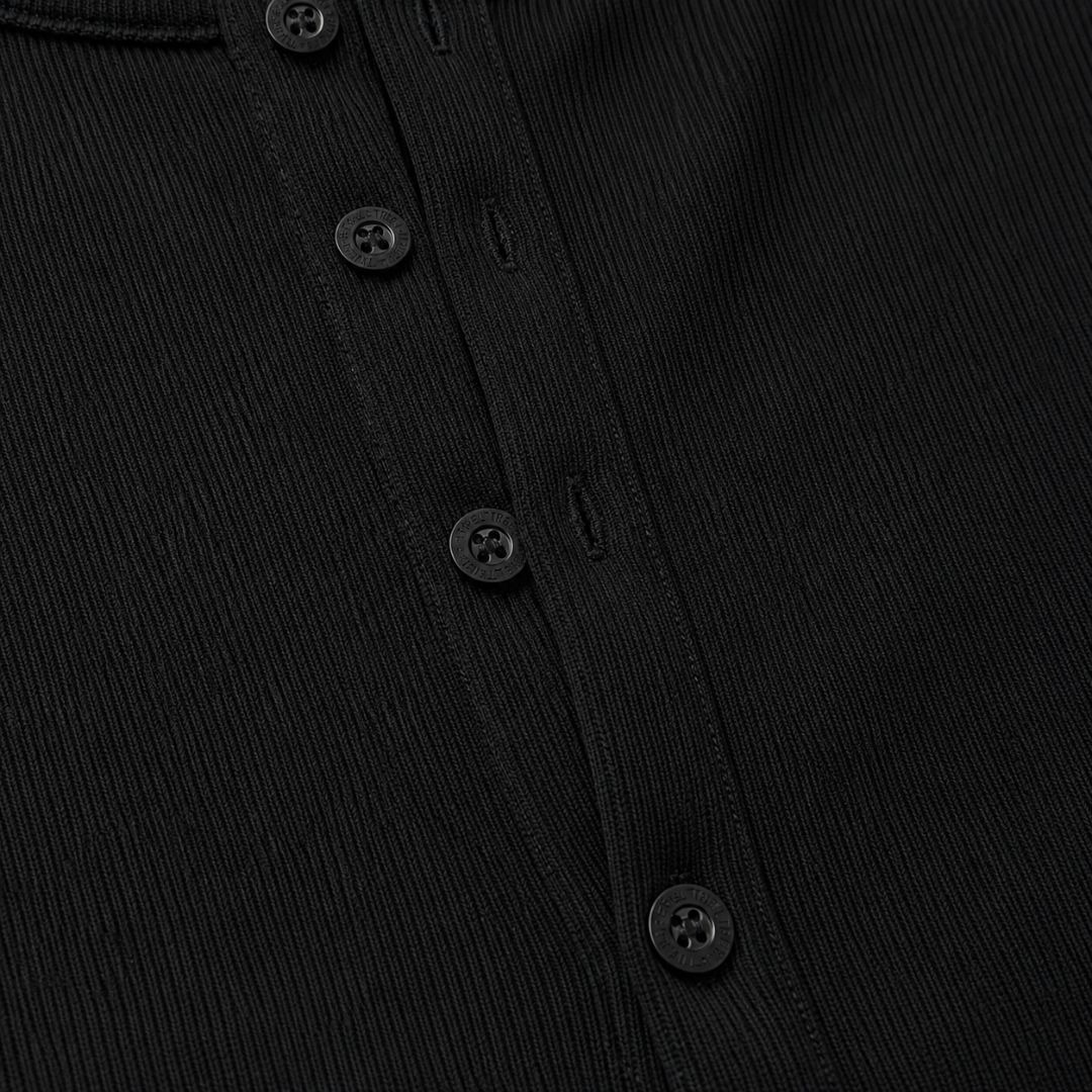Muscle Fit Rib Henley Long Sleeve Black 