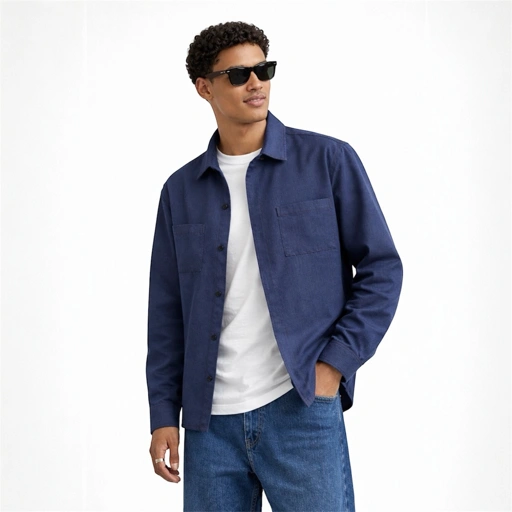 Image of Boxy Oversize Pockets Shirt Navy Blue