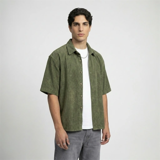 Image of Boxy Oversize Corduroy Shirt Olive Green