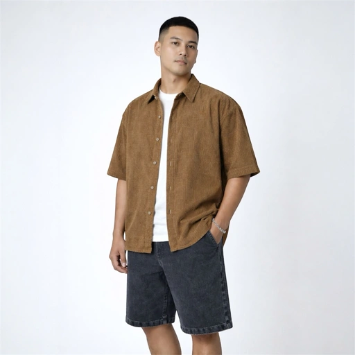 Image of Boxy Oversize Corduroy Shirt Brown