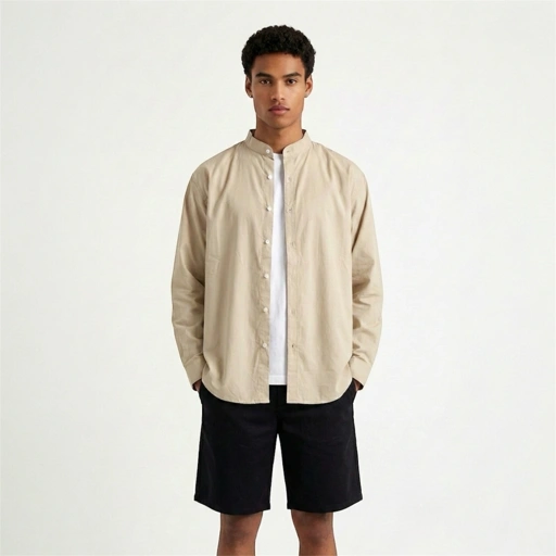 Image of Oversize Grandad Collar Shirt Beige