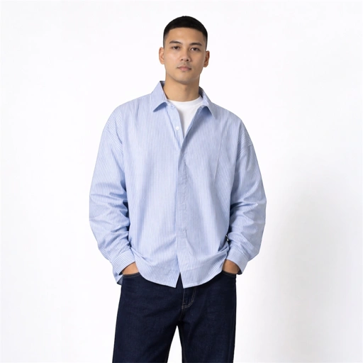 Image of Boxy Oversize Stripe Shirt Light Blue