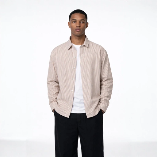 Image of  Boxy Oversize Stripe Shirt Taupe