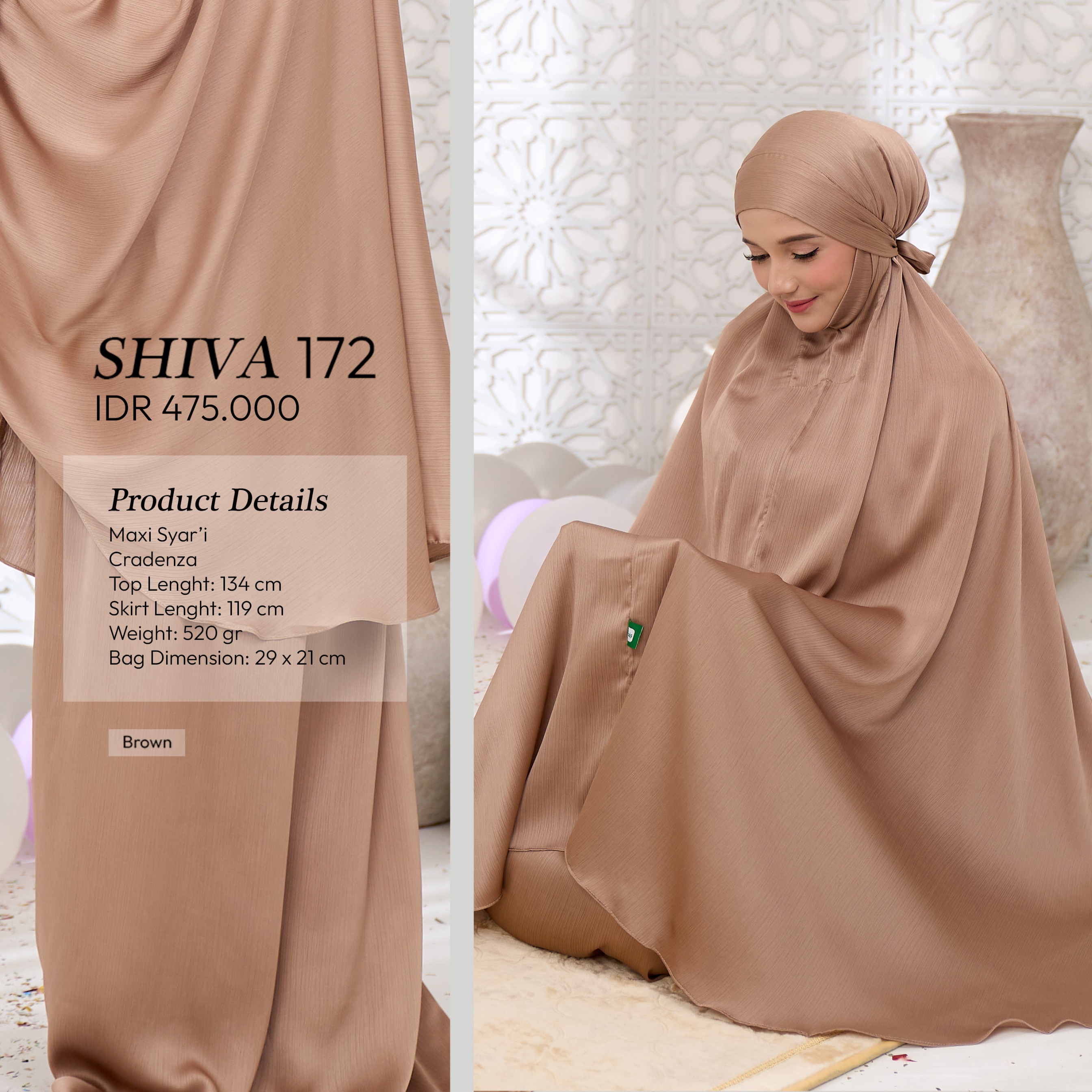 Tatuis Mukena Shiva 172 Brown Dewasa Maxy Syari