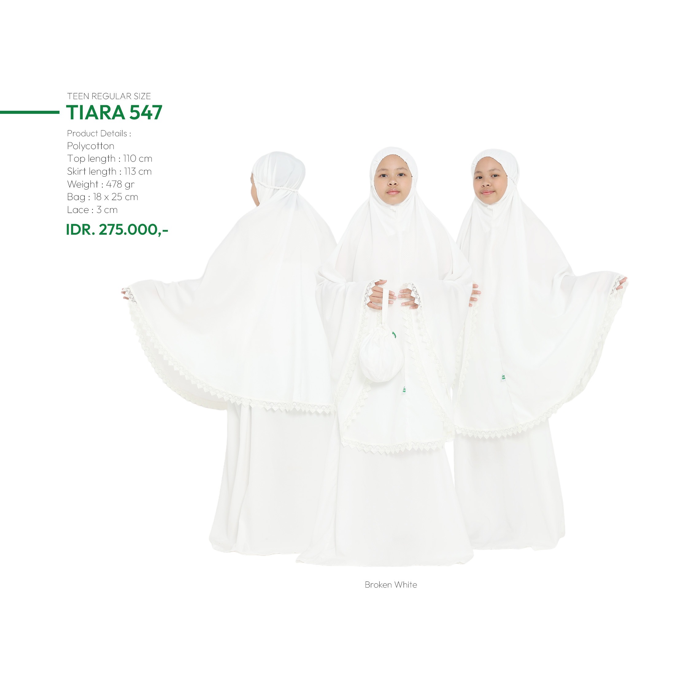 Tatuis Mukena Tiara 547 Broken White Remaja Reguler