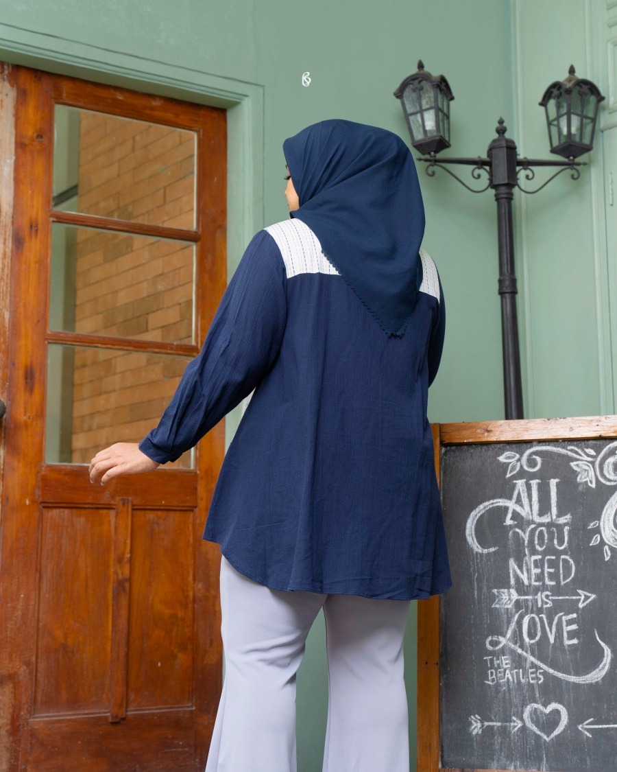 Elvira Blouse - Navy | Blouse Bigsize Jumbo