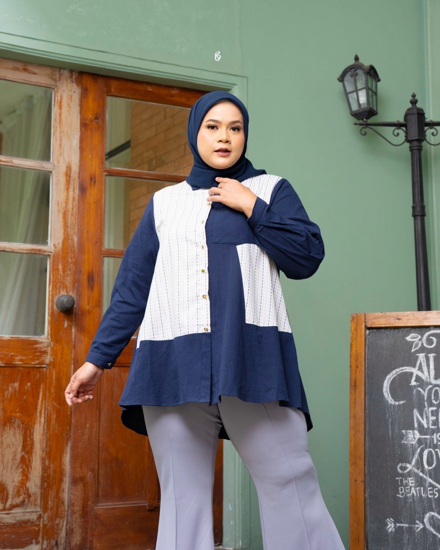 Elvira Blouse - Navy | Blouse Bigsize Jumbo