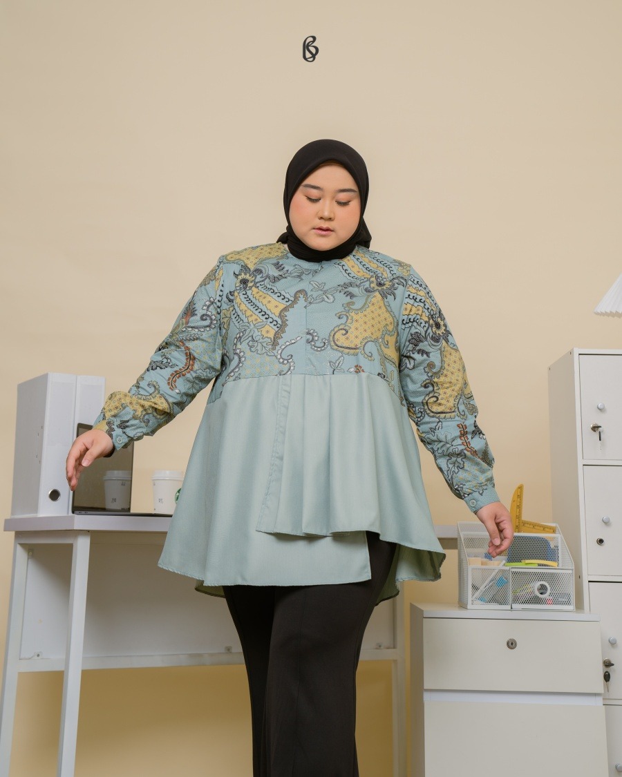 Prisha Blouse - Sage | Atasan Blouse Batik Big Size Jumbo