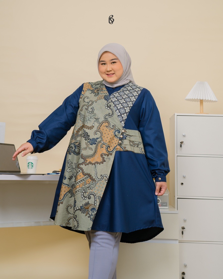 Mandala Tunik - Navy | Atasan Tunik Batik Bigsize Jumbo