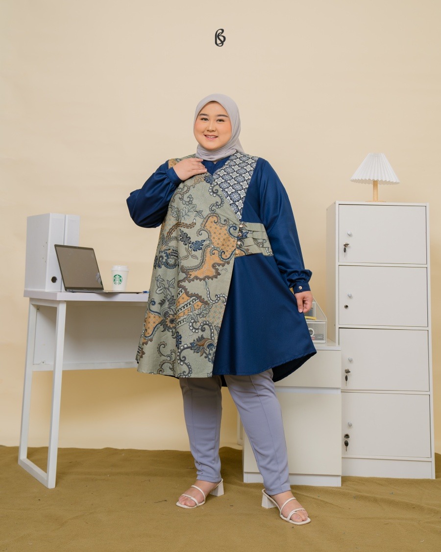Mandala Tunik - Navy | Atasan Tunik Batik Bigsize Jumbo