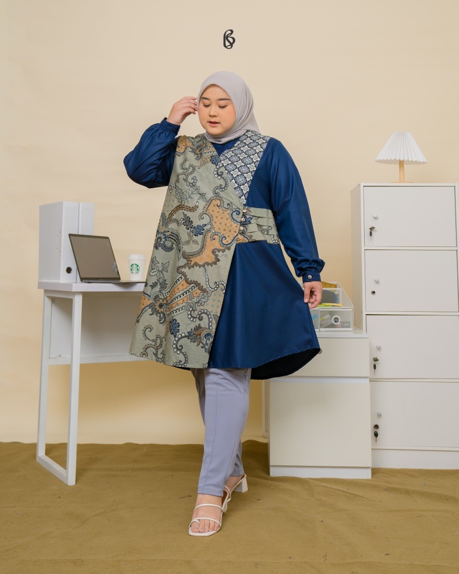 Mandala Tunik - Navy | Atasan Tunik Batik Bigsize Jumbo