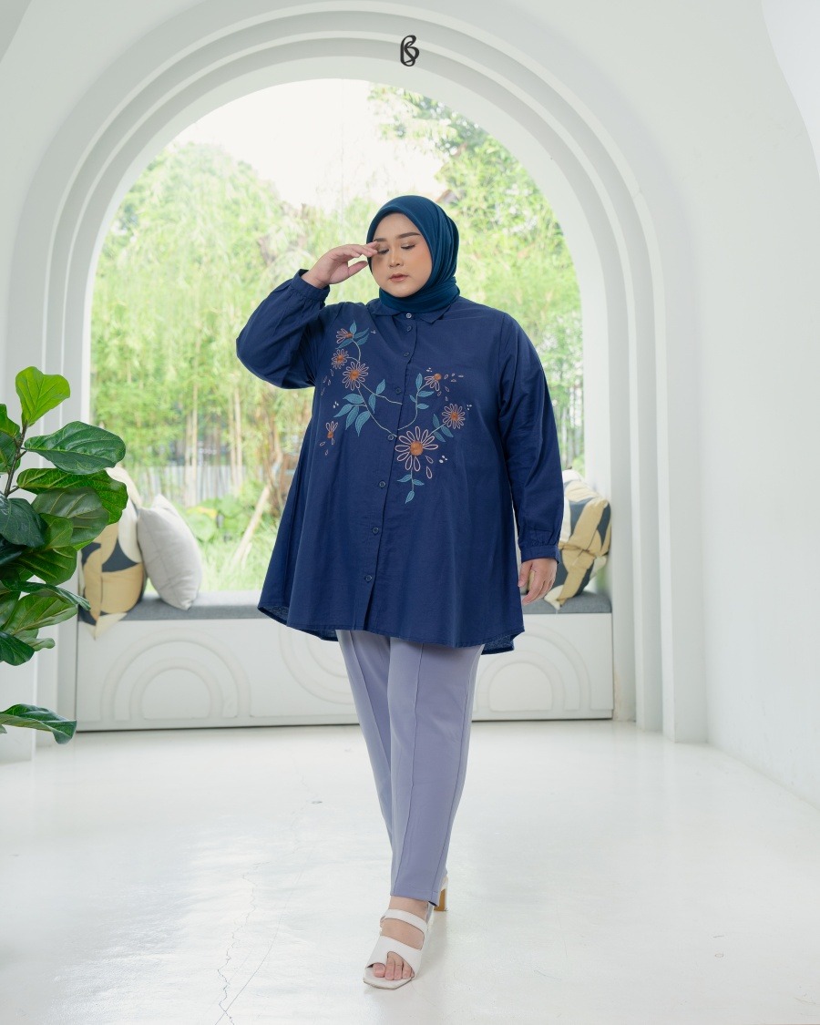 Amira Blouse - Navy | Atasan Blouse Big Size Jumbo