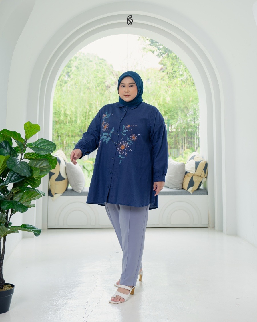 Amira Blouse - Navy | Atasan Blouse Big Size Jumbo