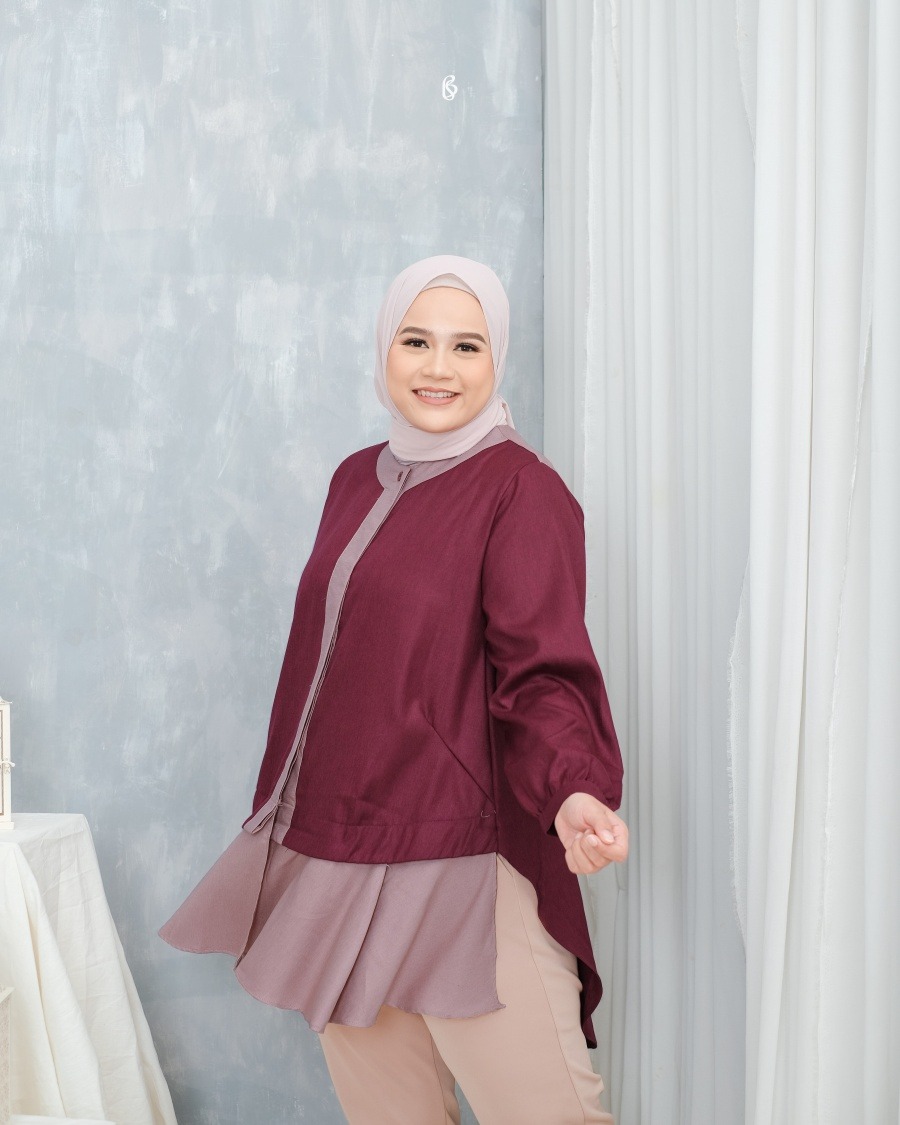 Yuka Blouse - Dark Maroon | Atasan Blouse Bigsize Jumbo