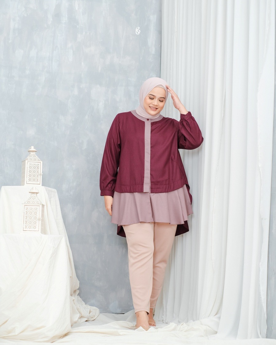 Yuka Blouse - Dark Maroon | Atasan Blouse Bigsize Jumbo