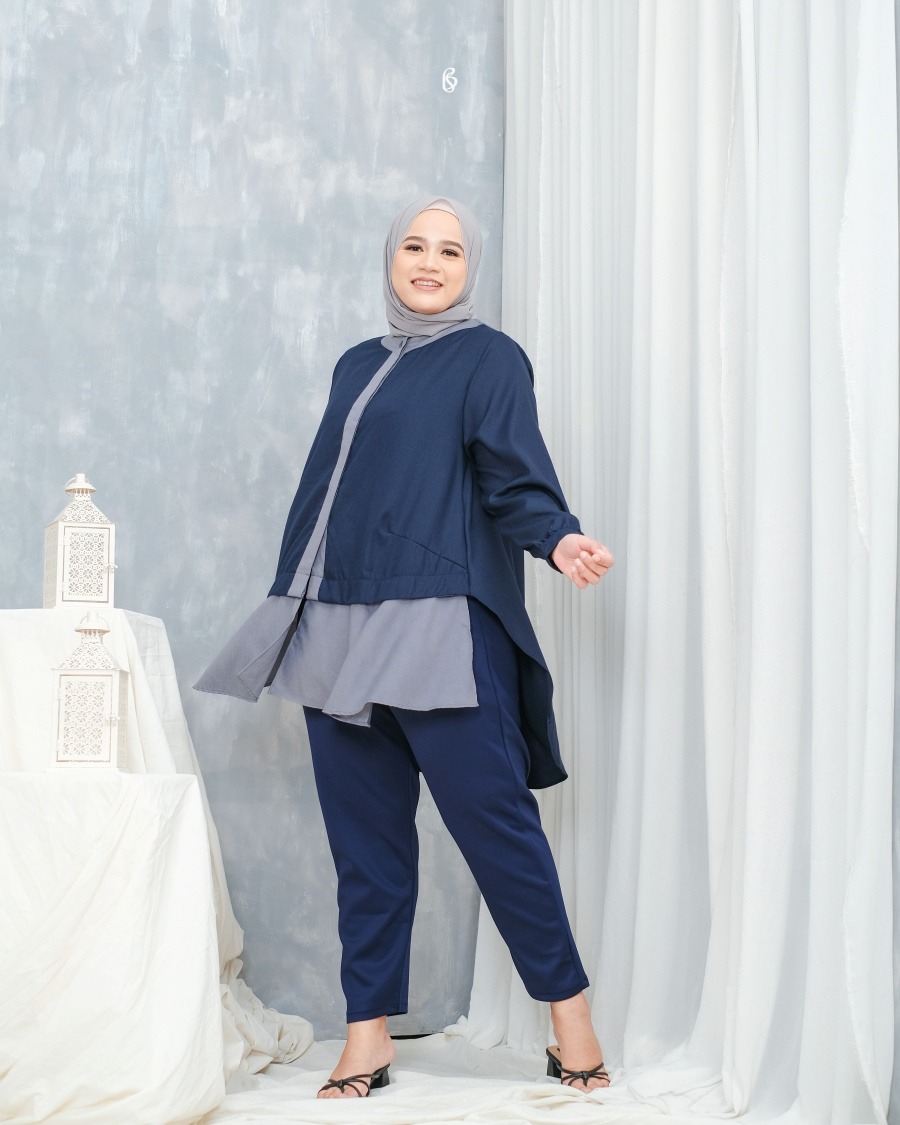 Yuka Blouse - Navy | Atasan Blouse Bigsize Jumbo