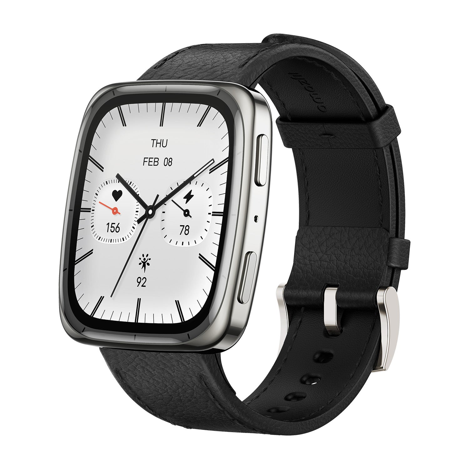 AMAZFIT - Active 2 Square Premium - Non NFC UV Black Leather Strap