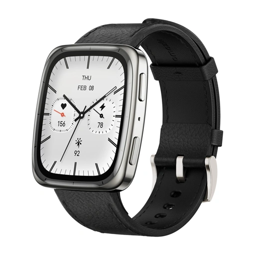 AMAZFIT - Active 2 Square Premium - Non NFC UV Black Leather Strap