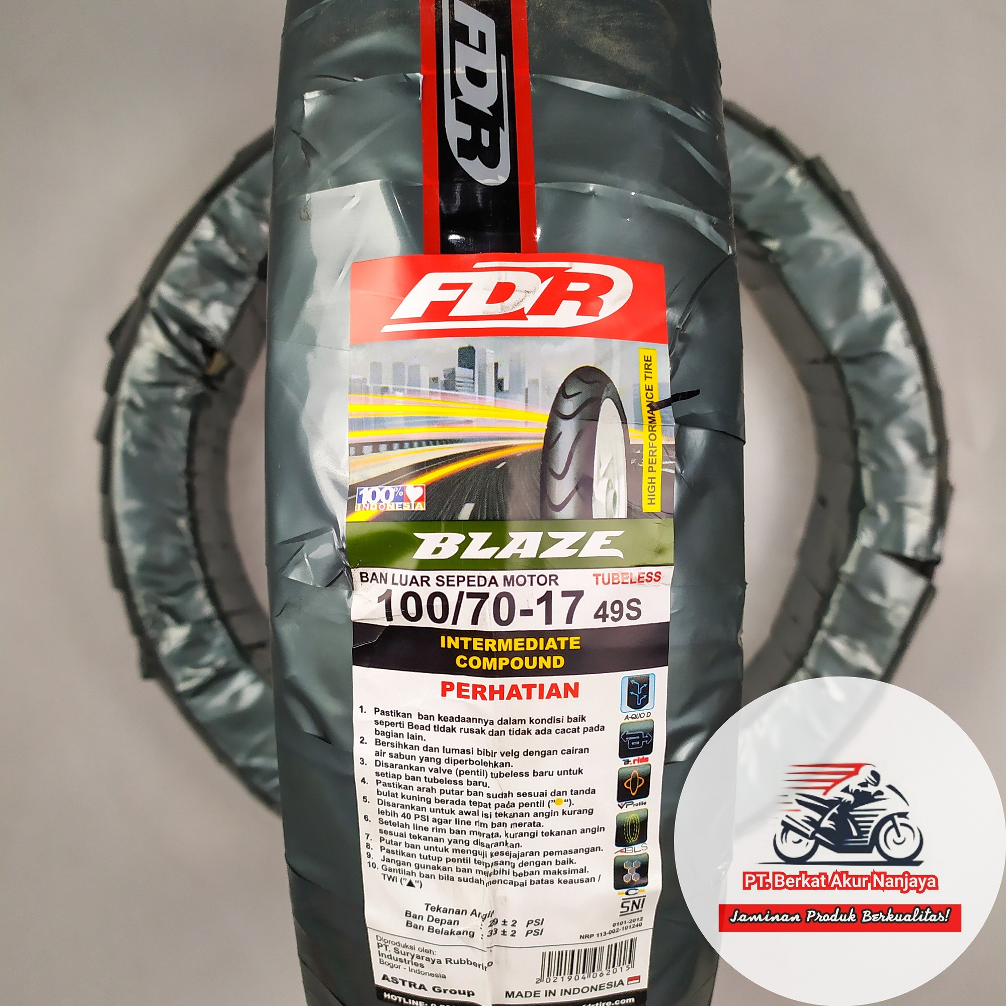 Ban FDR Blaze 80/80 90/80 100/70 110/70 120/70 130/70 ring 17 TUBELESS untuk motor Sport