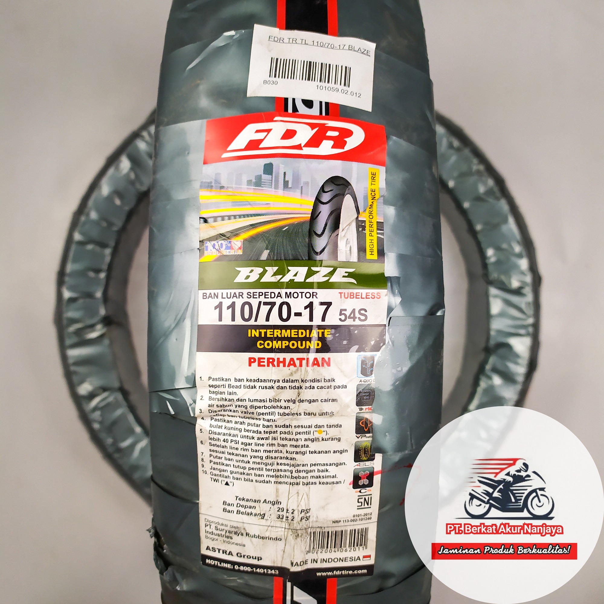 Ban FDR Blaze 80/80 90/80 100/70 110/70 120/70 130/70 ring 17 TUBELESS untuk motor Sport