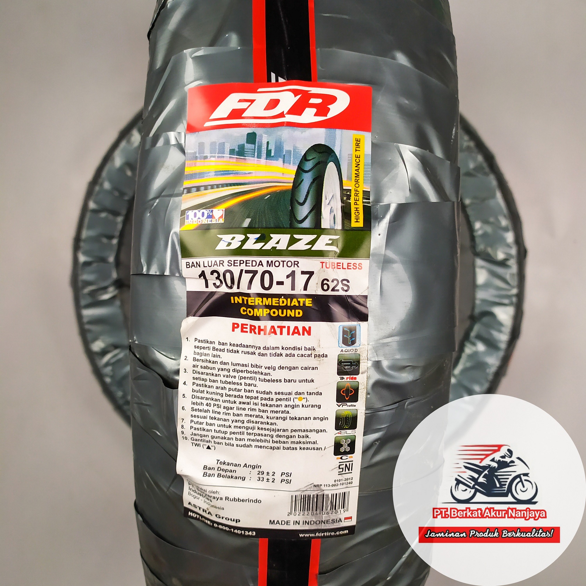 Ban FDR Blaze 80/80 90/80 100/70 110/70 120/70 130/70 ring 17 TUBELESS untuk motor Sport