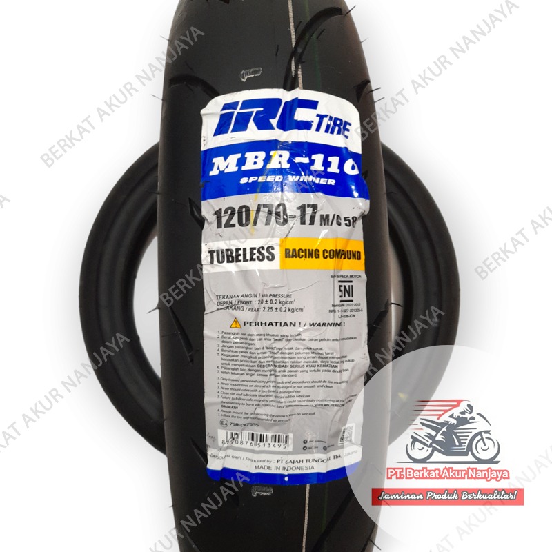 Ban IRC MBR110 ukuran 90/80-17, 110/70-17, 120/70-17,140/70-17, 150/60-17 tubeless SOFT COMPOUND