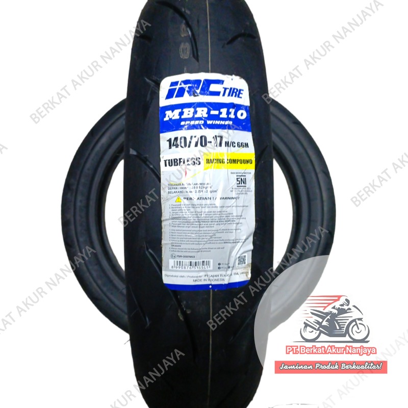 Ban IRC MBR110 ukuran 90/80-17, 110/70-17, 120/70-17,140/70-17, 150/60-17 tubeless SOFT COMPOUND