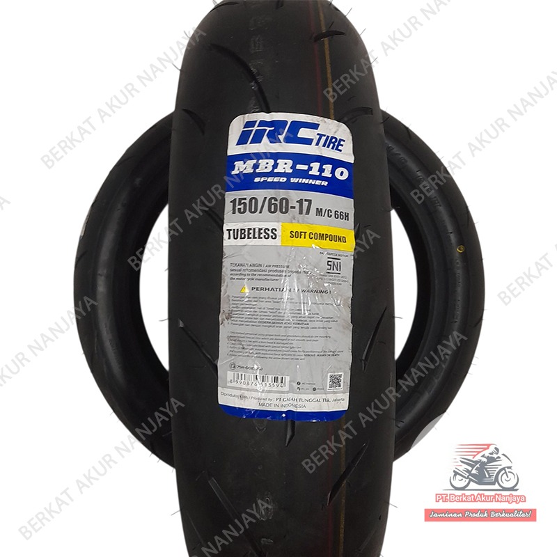 Ban IRC MBR110 ukuran 90/80-17, 110/70-17, 120/70-17,140/70-17, 150/60-17 tubeless SOFT COMPOUND