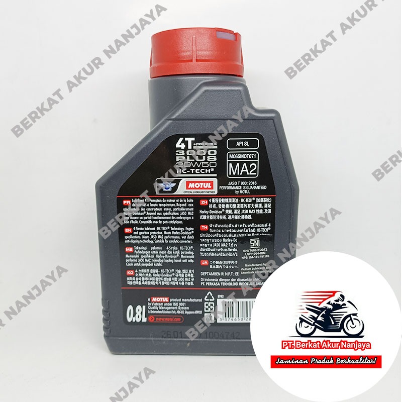 Oli MOTUL 3000 Plus 20W50 0.8L dan 1L FREE MERCHANDISE EKSLUSIF