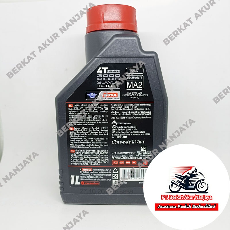 Oli MOTUL 3000 Plus 20W50 0.8L dan 1L FREE MERCHANDISE EKSLUSIF