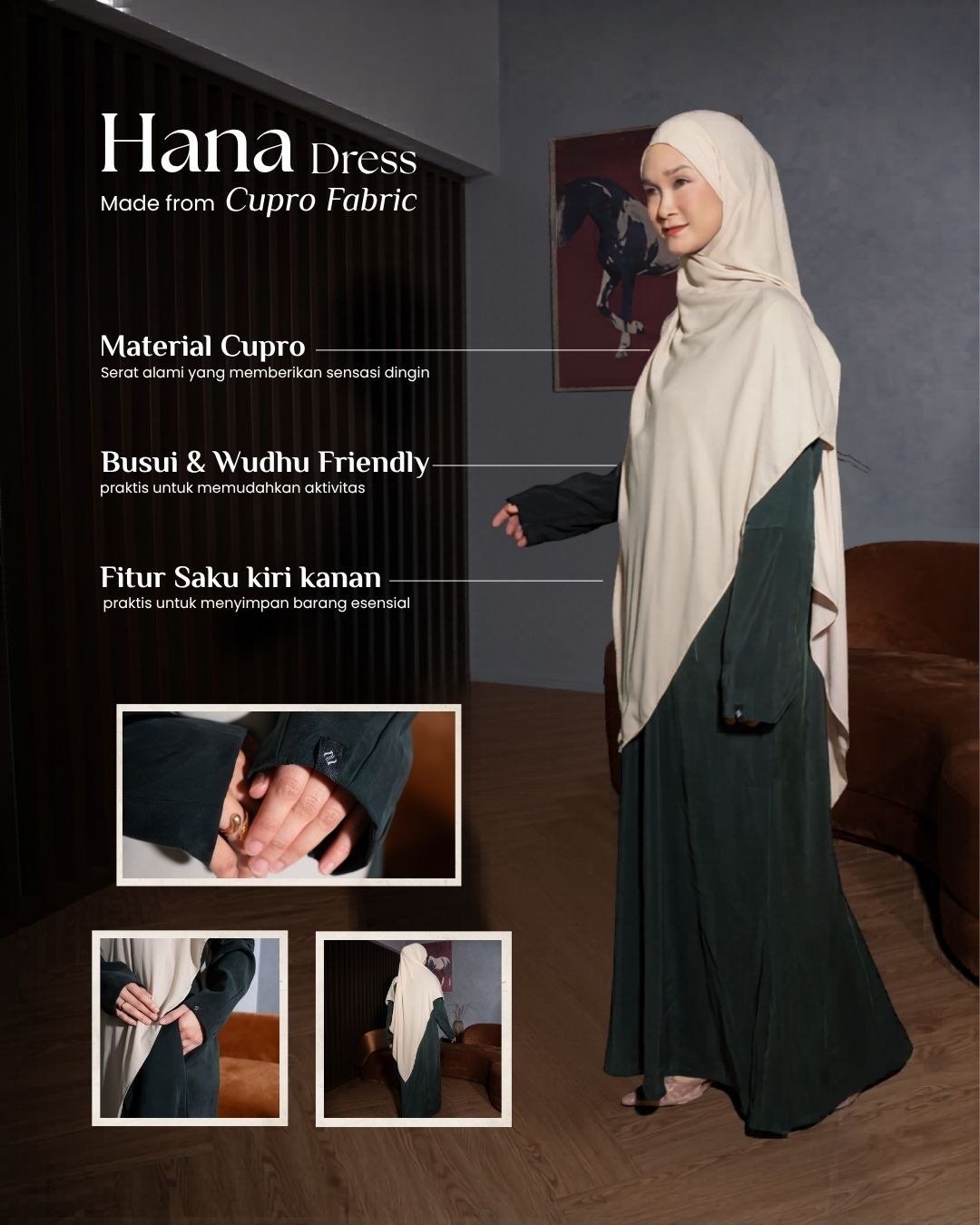 Hana Dress Forest Green- Material Cupro