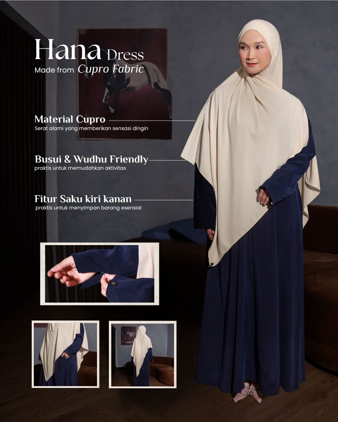 Hana Dress Navy - Material Cupro