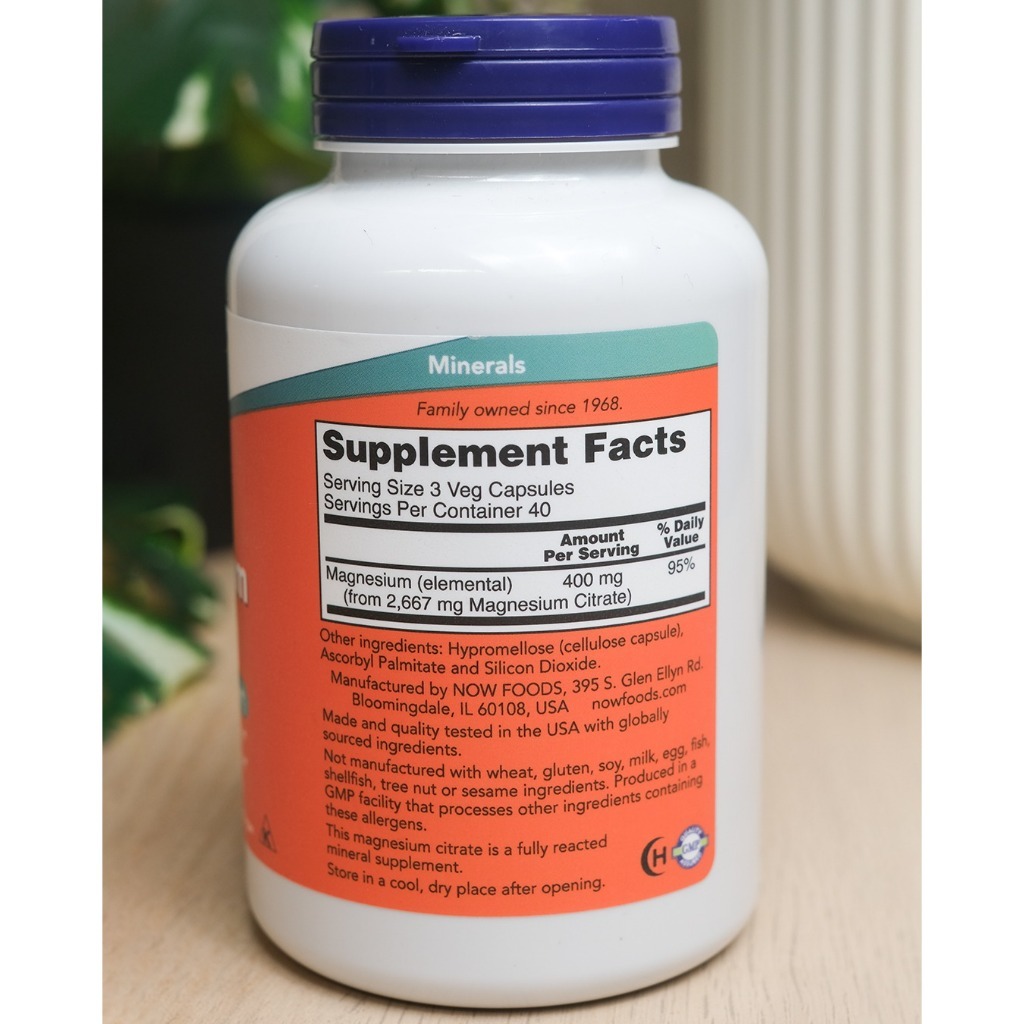 NOW FOODS MAGNESIUM CITRATE - 120 VEG CAPSULES