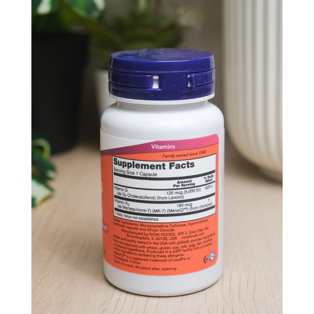 NOW FOODS MEGA D3 DAN K2 MK7 5000 IU - 60 VEG CAPSULES