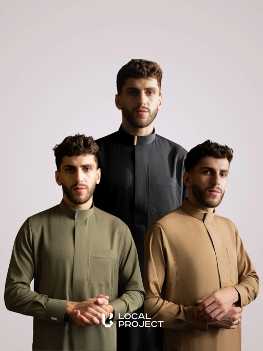 Local Project | Fahd Series — Thobe Pria Slim Fit Premium Semi Wool Tekstur Garis Vertikal