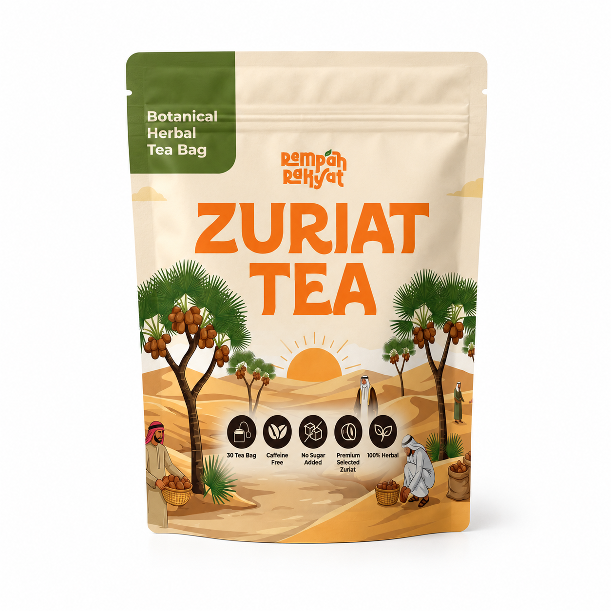 Rempah Rakyat Zuriat Tea – Teh Buah Zuriat Premium 100% Herbal, Tanpa Gula, Tanpa Kafein, 30 Tea Bag