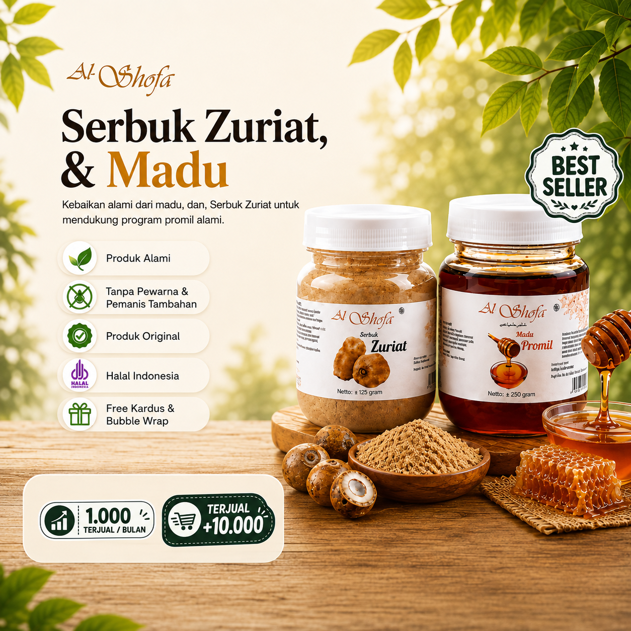 Paket Promil Serbuk Zuriat Al Shofa & Madu Promil Al Shofa Free Kardus dan bubble