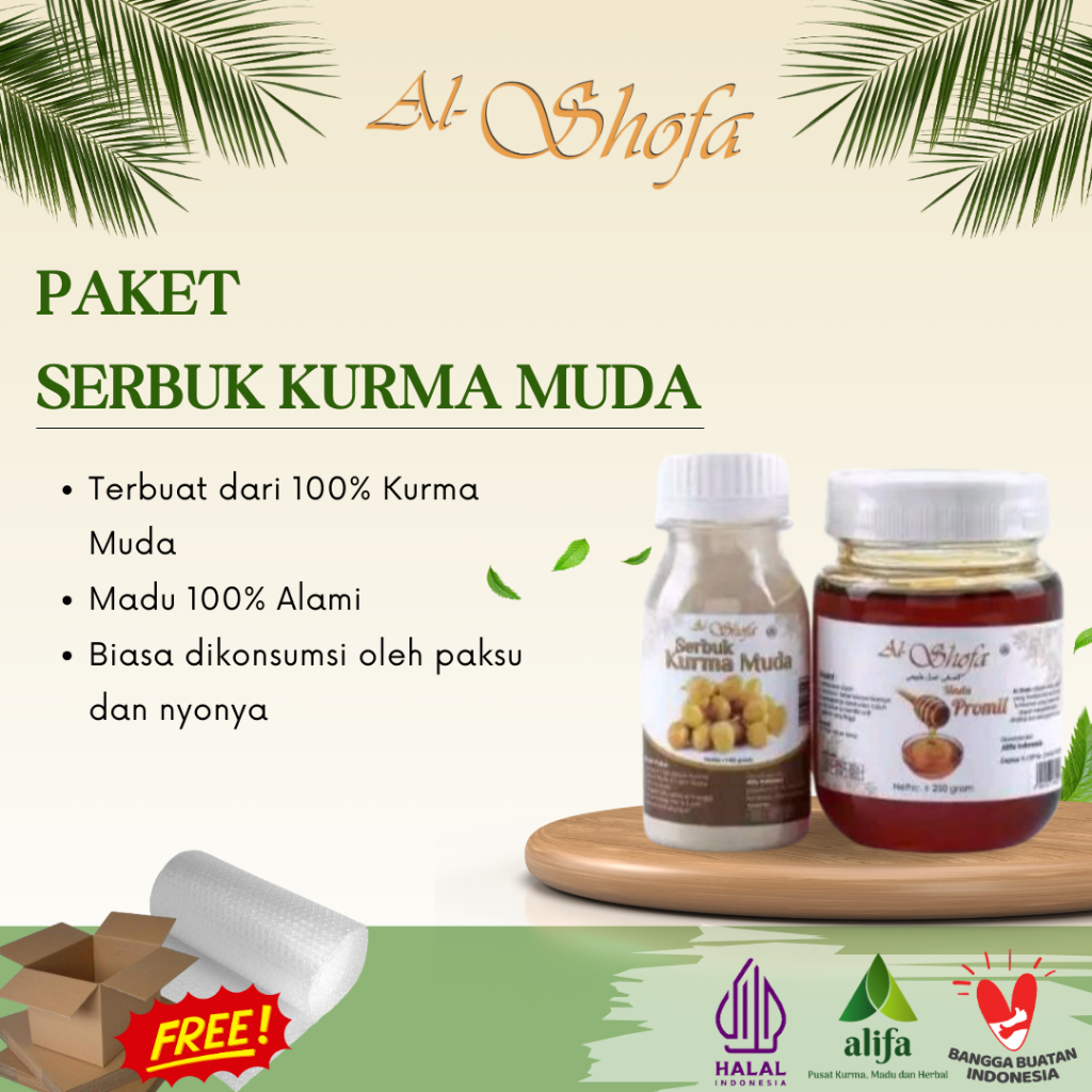 Paket Promil Serbuk Kurma Al Shofa dan Madu Promil Al Shofa Free Kardus,Bubble dan Tespek